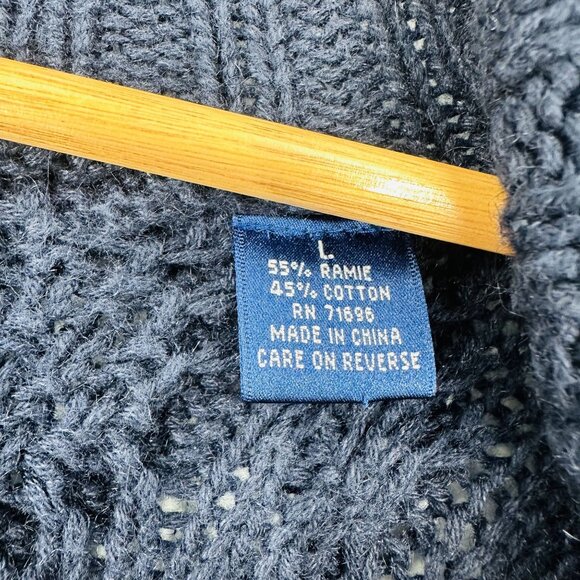 Vintage Regatta Sport Navy Blue Heavy Ramie Button Front Cable Knit Sweater L - Picture 7 of 8